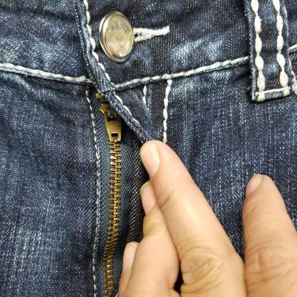 Boot Daddy Jeans Womens 10 Petite Blue Bootcut Stretch Denim *Altered* - Picture 4 of 16